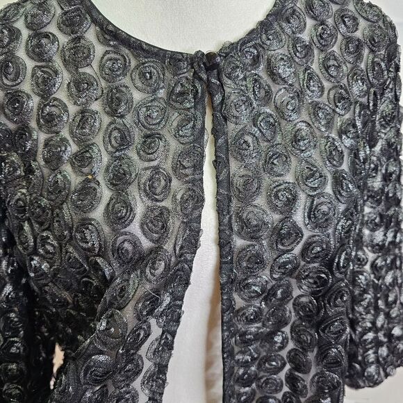 R&M Richards Black/Silver Floral Bolero Style Dressy Jacket Size 16 - Picture 2 of 11